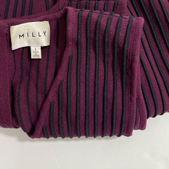 Milly Engineered Linear Fit and Flare Godet Stripe Dress Size LARGE Burgundy - Picture 7 of 8